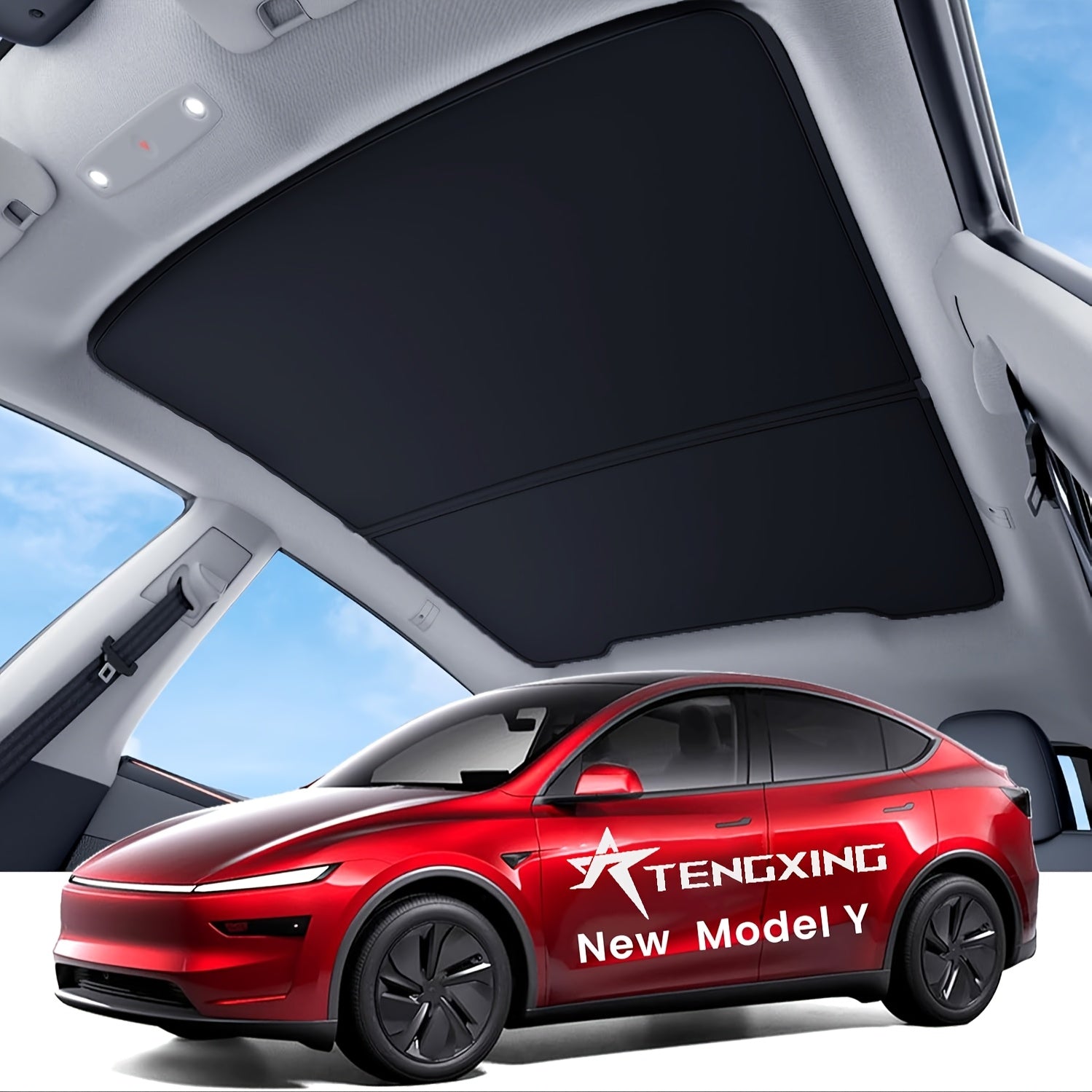 Car Sunroof Cover Foldable Heat-Insulating Gap-Free Black Red