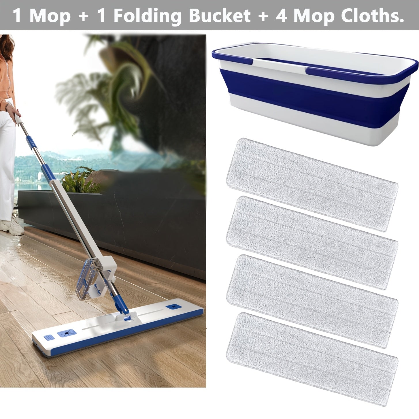 Hands-Free 360° Rotating Microfiber Mop and Bucket Set for Pet Hair Removal