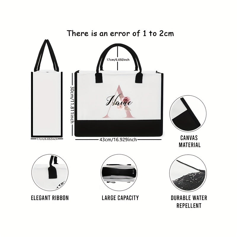 Personalized Polyester Tote Bag with Custom Initial and Floral Design for Bachelorette Party