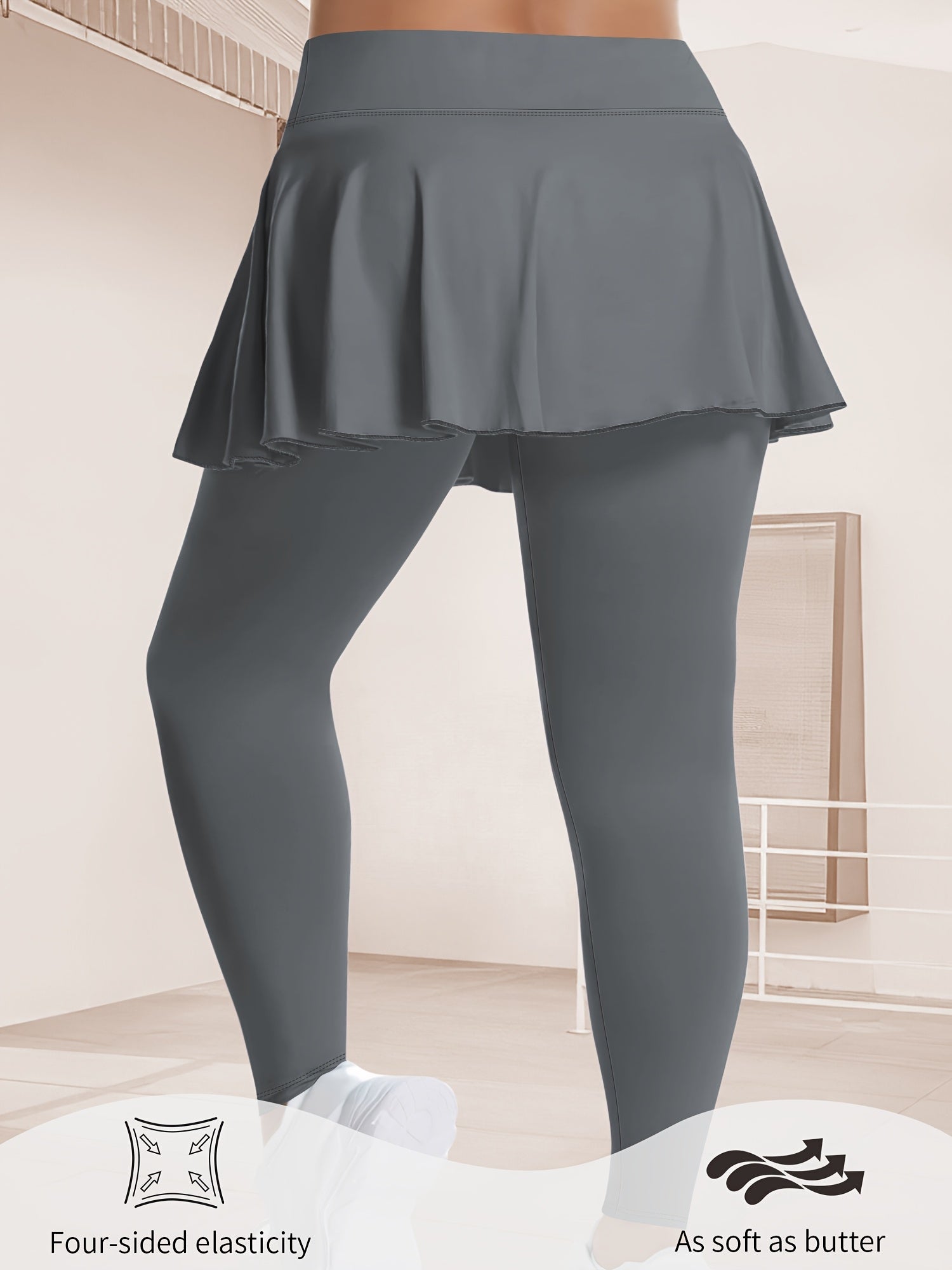 Women's Plus Size Solid High Rise Running Yoga Leggings with Pockets