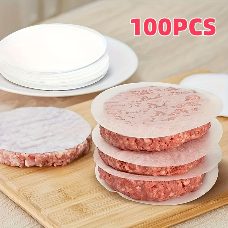 100 Pieces Non-Stick Hamburger Patty Paper Oil Absorbing Sheets for BBQ Freezing