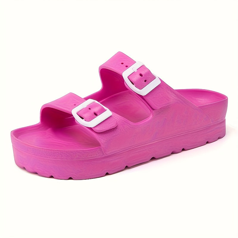 Women's White Adjustable Double Buckle Sandals Comfortable Slip-Resistant Beach Shoes