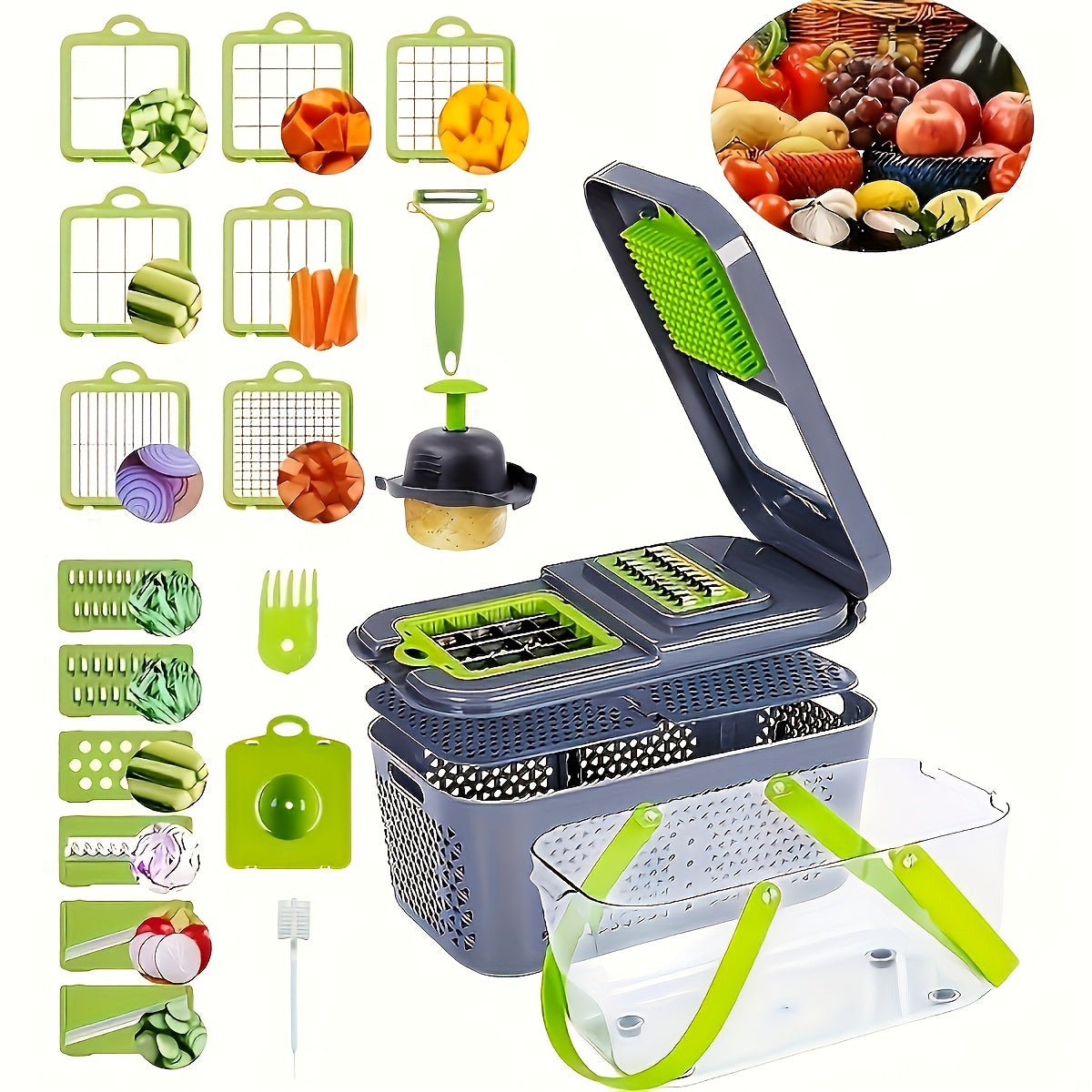 16/22 Combination Kitchen Vegetable Knife Set with 8 Stainless Steel Blades and Food Safe Containers