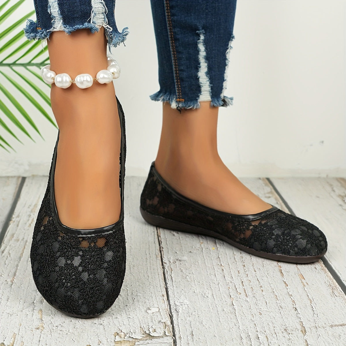 Ayollar uchun balet tufli bilan gulli korsaj nafas oladigan slip-on kundalik poyafzal