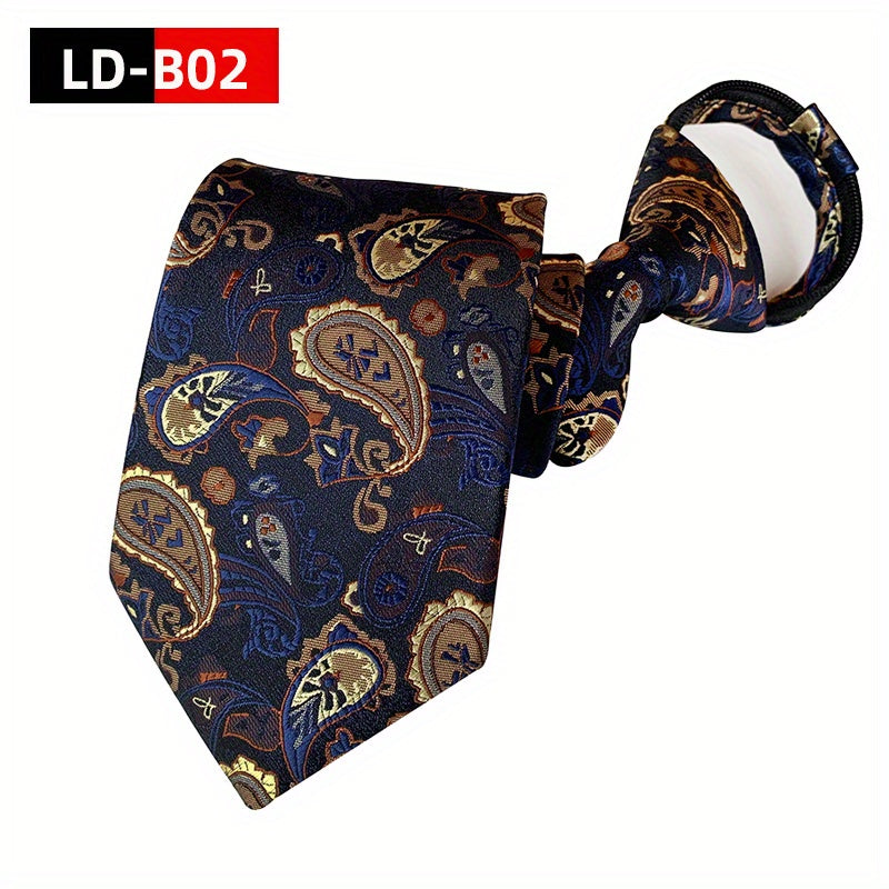 Men's Paisley Polyester Zipper Tie with Easy Pull Design in Spot Supply