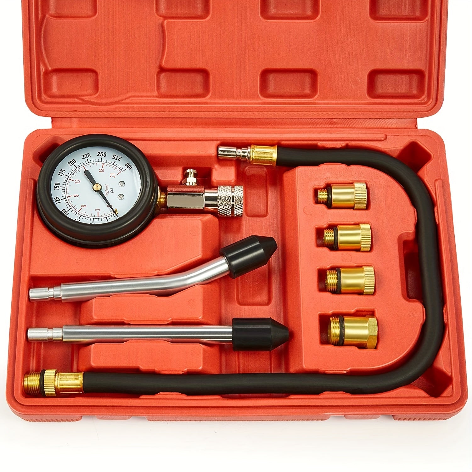 Aluminum Alloy Compression Tester Kit with Adapters and 0-300PSI Gauge for Automotive Diagnostics
