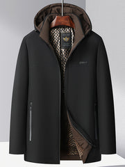 Men's Fleece-Lined Hooded Jacket with Detachable Hat Casual Outdoor Zip Closure