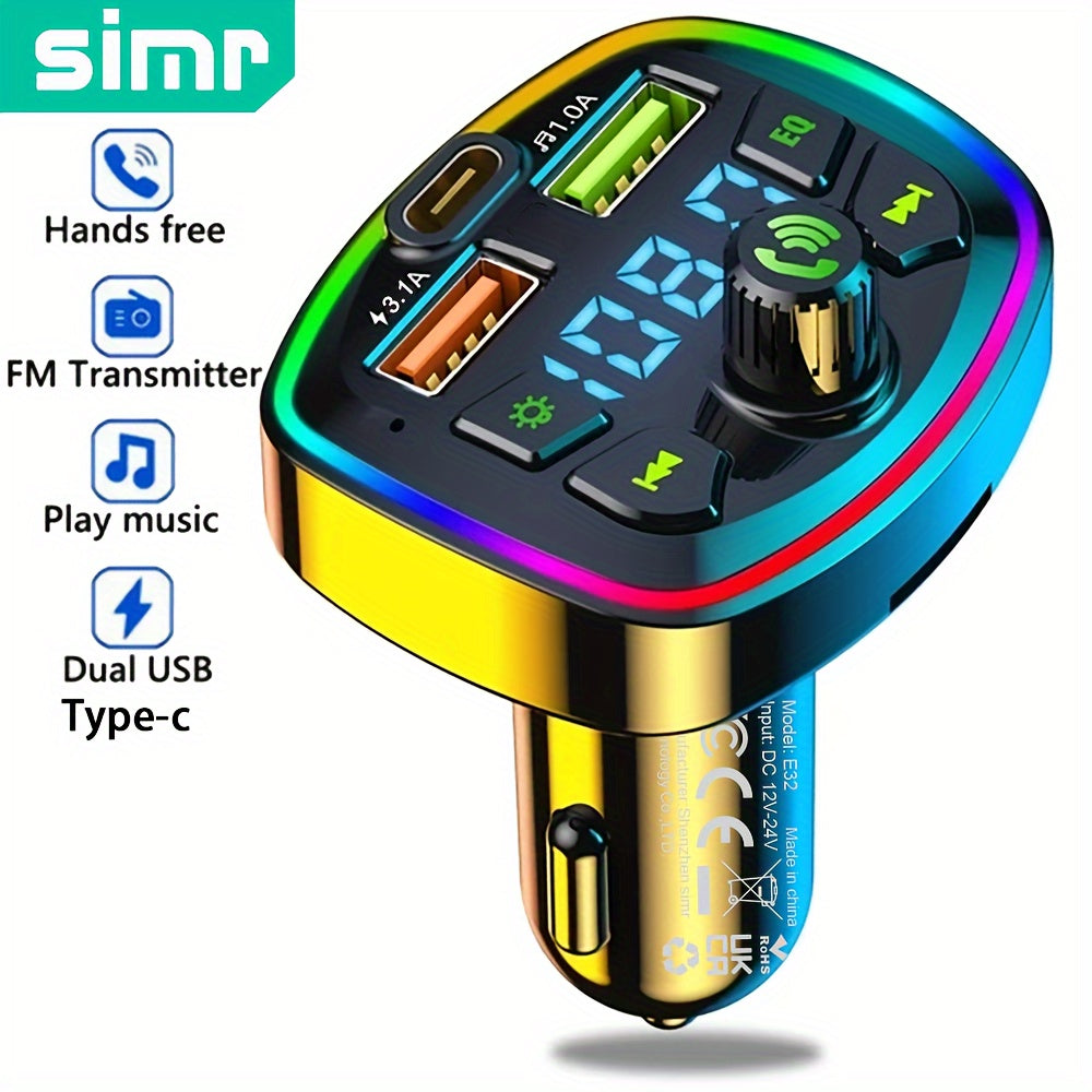 Wireless Car FM Transmitter with Dual USB-C Ports ABS Material for Vehicles