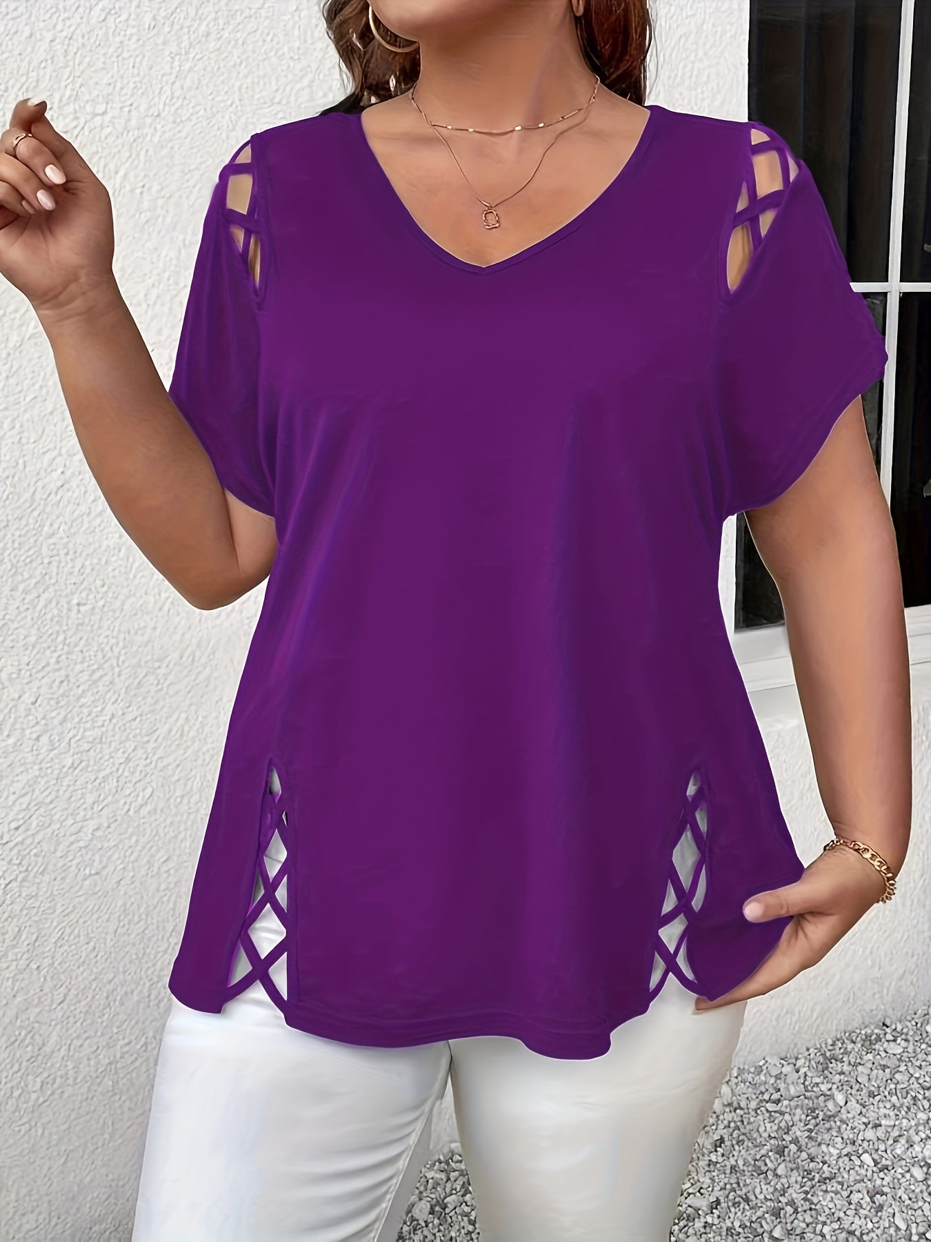 Plus Size Women's Cross-Strap Top European Style Casual Top