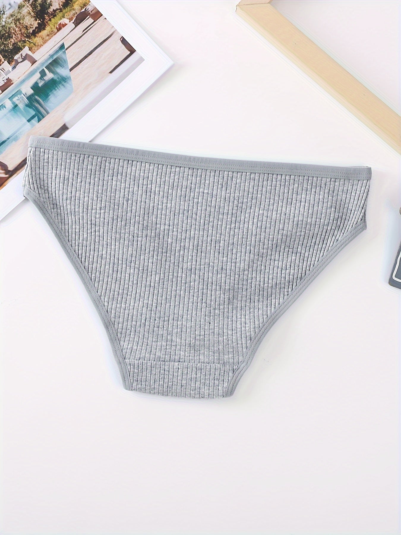 Set of 4 Women's Ribbed Cotton Briefs Comfortable Stretchy Lingerie Underwear