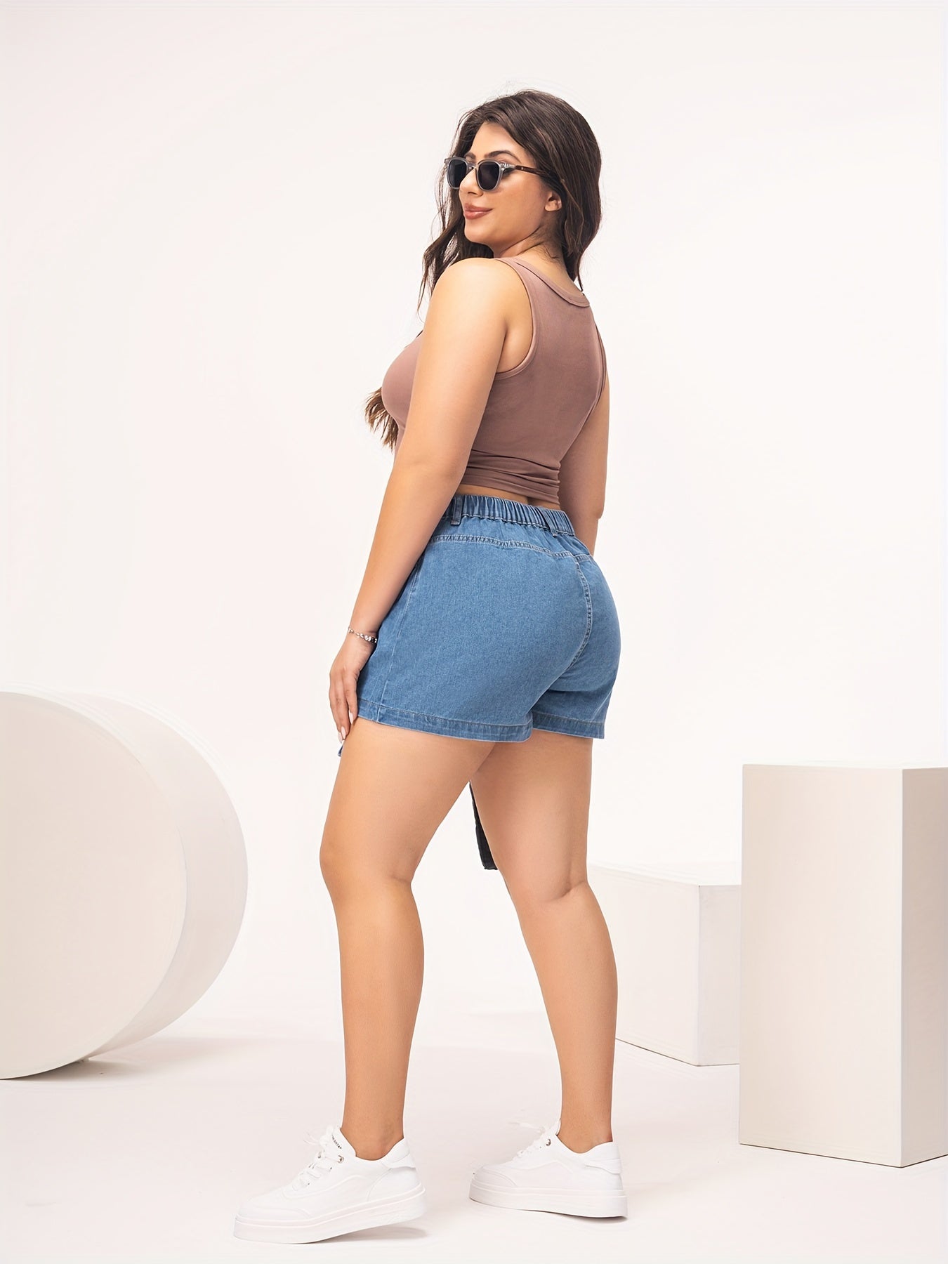 Women's Light Blue Denim Skort Casual Style Flap Pockets Spring Summer