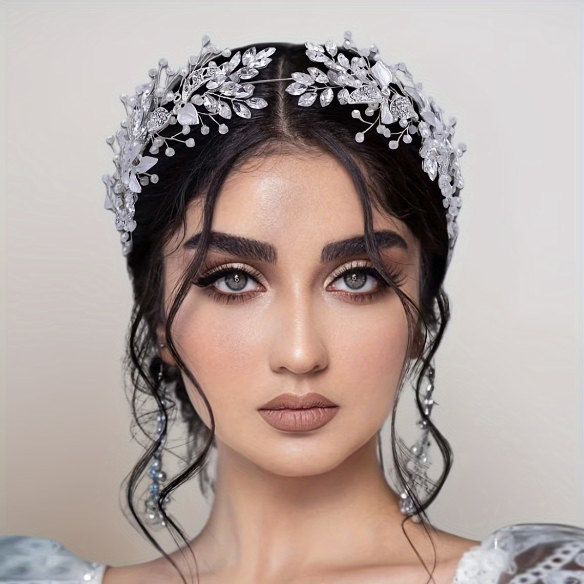 Vintage Rhinestone Bridal Headband for Women Wedding Hair Accessory Silver Alloy