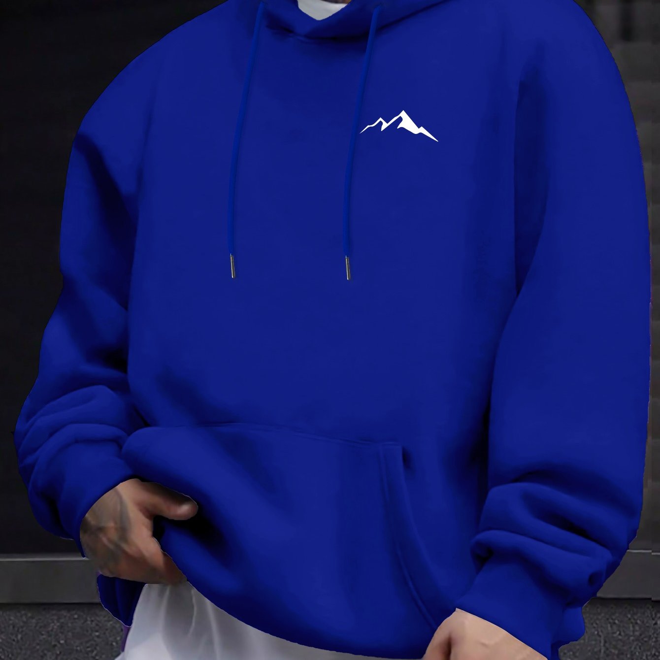 Erkaklar uchun oddiy tog' printli uzun qo'lqonli xuddi, cho'ntakli, kuz va qish uchun ideal.