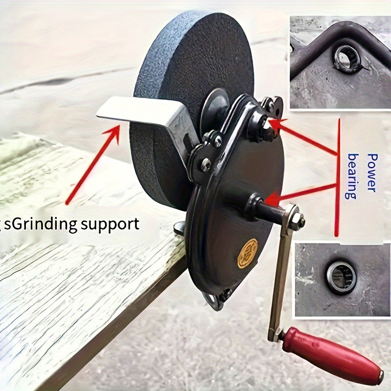 Manual Hand Crank Sharpener for Knives and Scissors, Dual Grit, Metal Construction