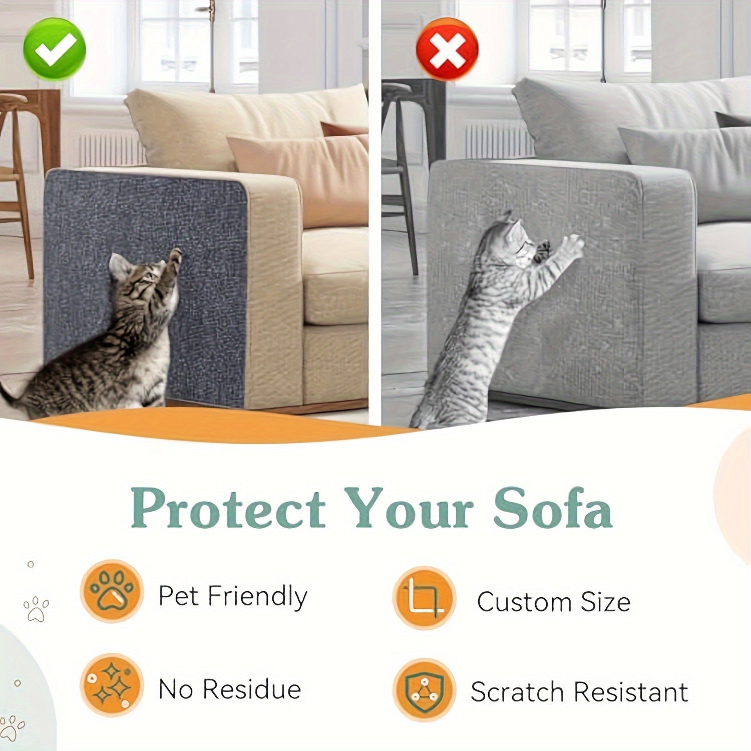 Self-Adhesive Cat Scratching Mat 39.88cm x 199.9cm Durable Synthetic Fiber Furniture Protector