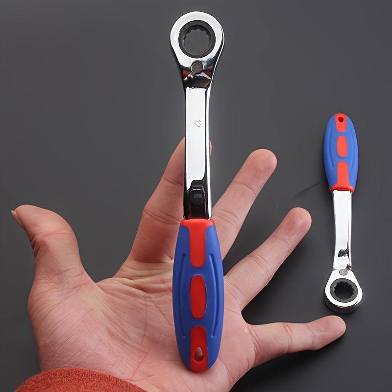 Унисекс пластиковый двухсторонний трещоточный ключ 8-19мм с изогнутой рукояткой