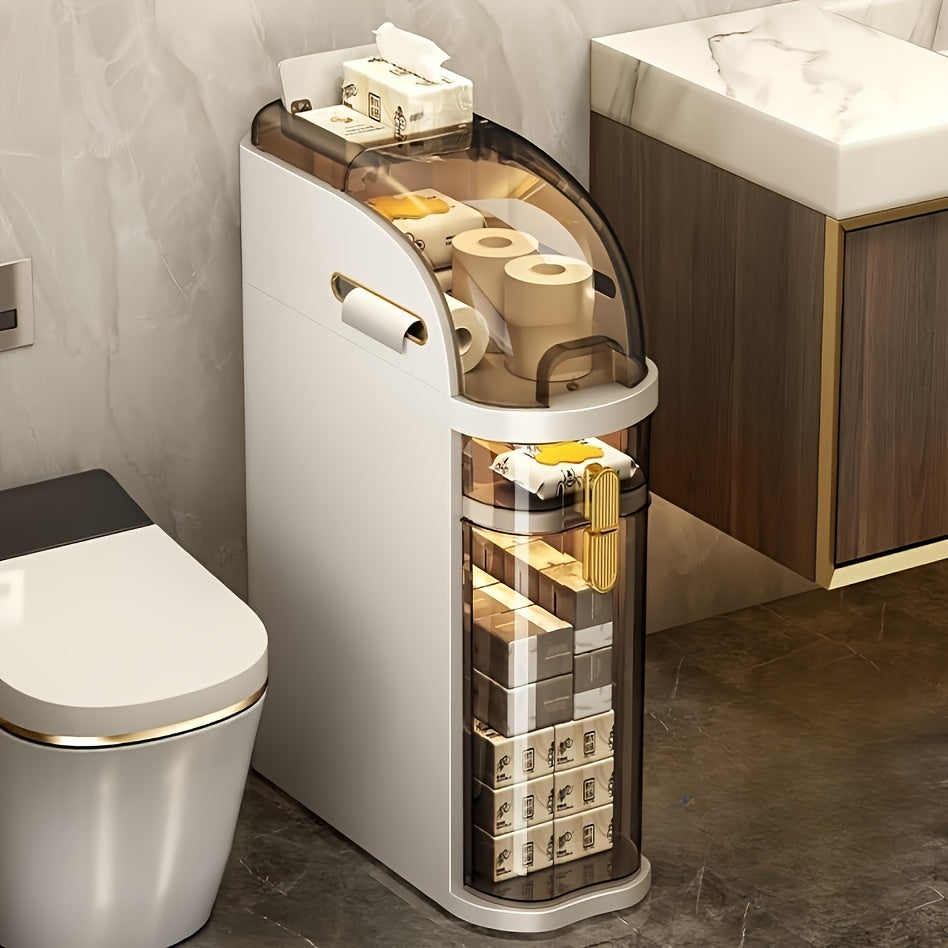 Plastic Storage Cabinet with Window Waterproof Flip Top for Bathroom Kitchen Living Room Office