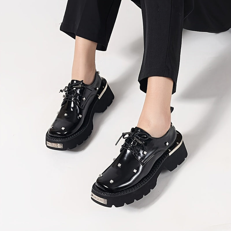 Women's Punk Platform Loafers Synthetic Cover Chunky Rubber Sole