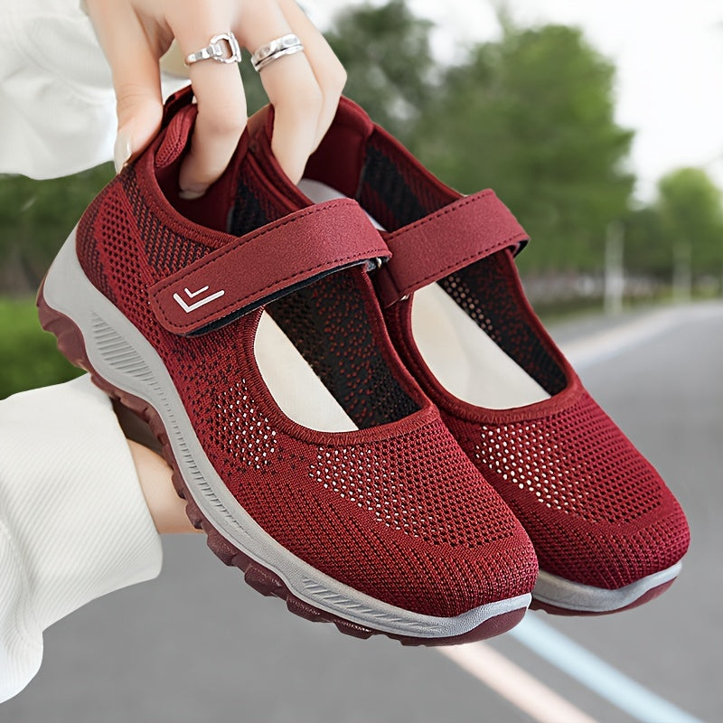 Women's Mesh Walking Shoes Solid Color Ankle Band Soft Sole Sneakers