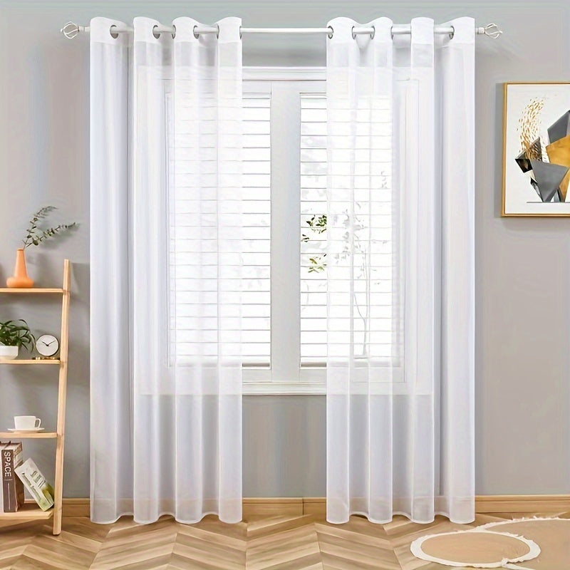 Set of 2 Sheer Grommet Top Curtains for Living Room Bedroom Kitchen