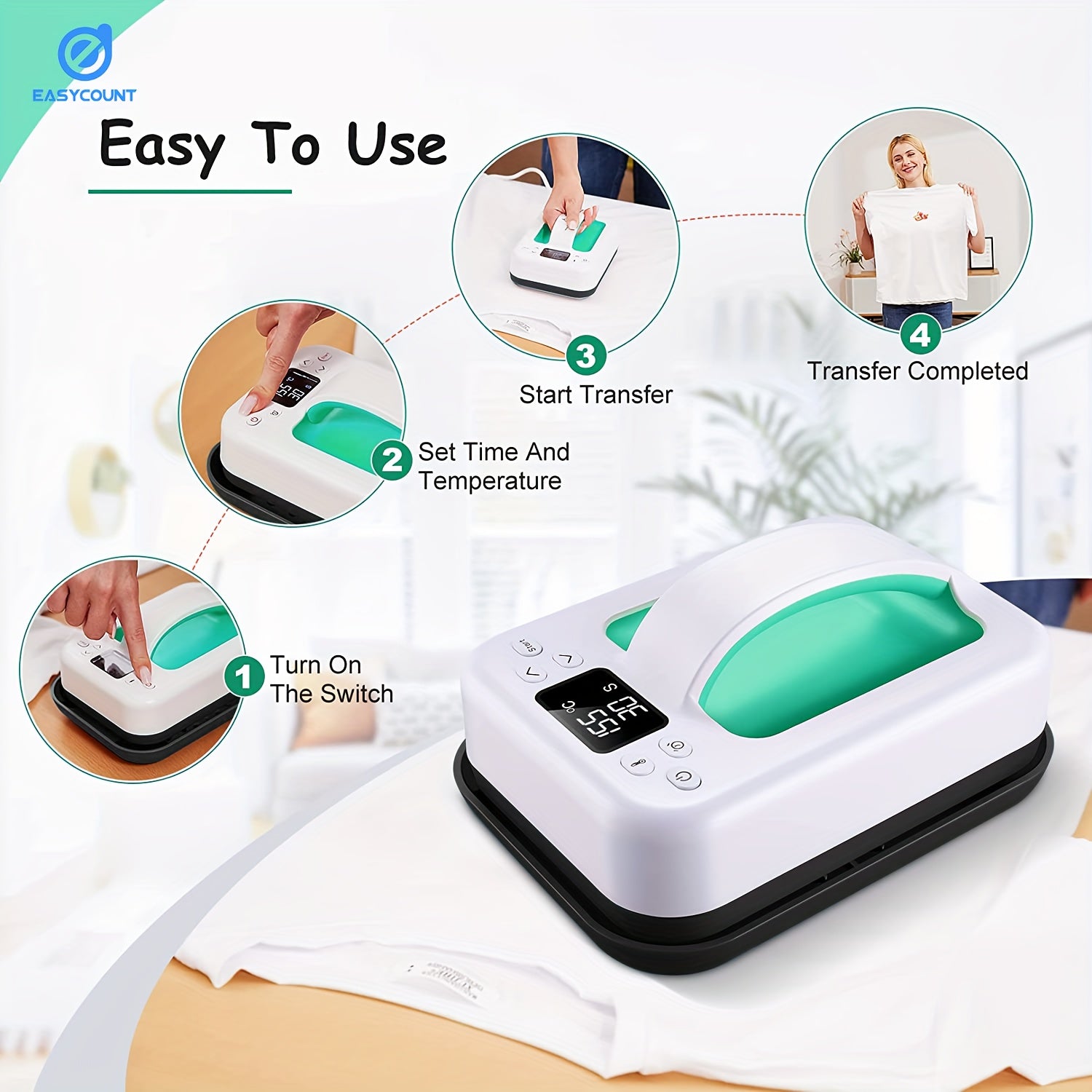 Portativ issiqlik press mashinasi T-shirtlar, tote sumkalar, yostiqlar uchun, raqamli issiqlik press