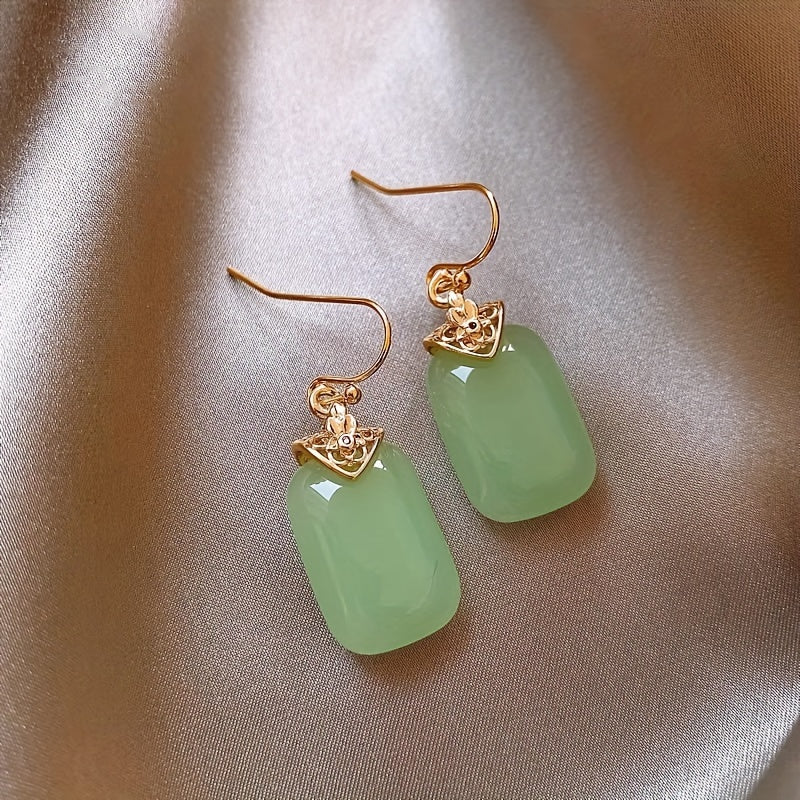 Pendientes cuadrados de jade natural para mujer, joyería de lujo de alta gama