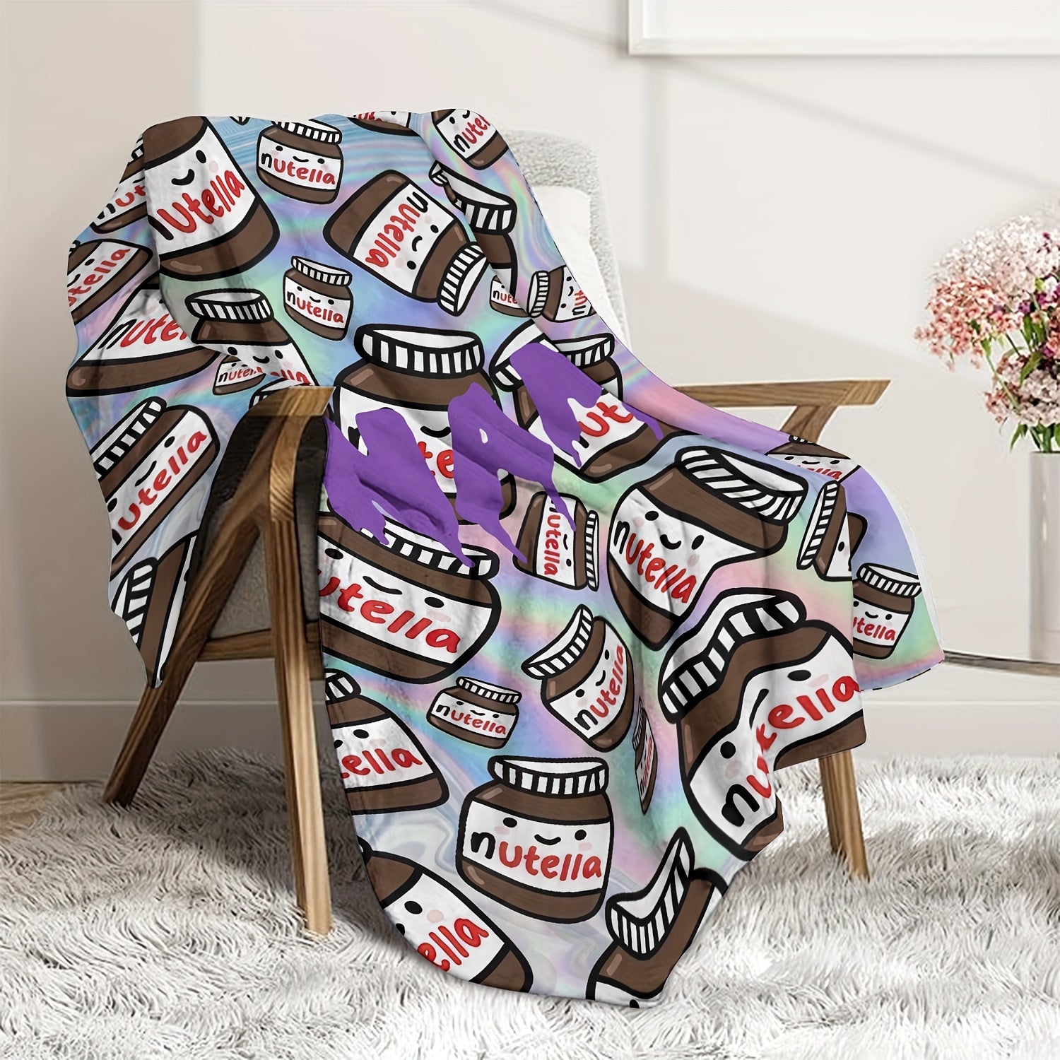 Custom Cartoon Nutella Pattern Flannel Fleece Blanket for Bed Couch Camping