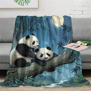 All-Season Flannel Throw Blanket with Panda Moonlight Scene Soft Cozy Polyester Gift for Bed Sofa Living Room