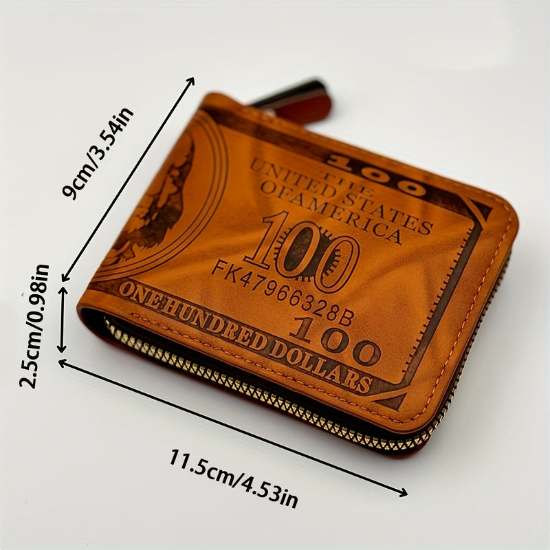 Men's Vintage Portrait Print Faux Leather Wallet Black Grommets Street Style Compact Coin Purse