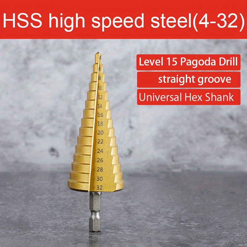 Titanium Step Drill Bit for Wood and Metal 4-32mm High-Speed Steel Hex Head