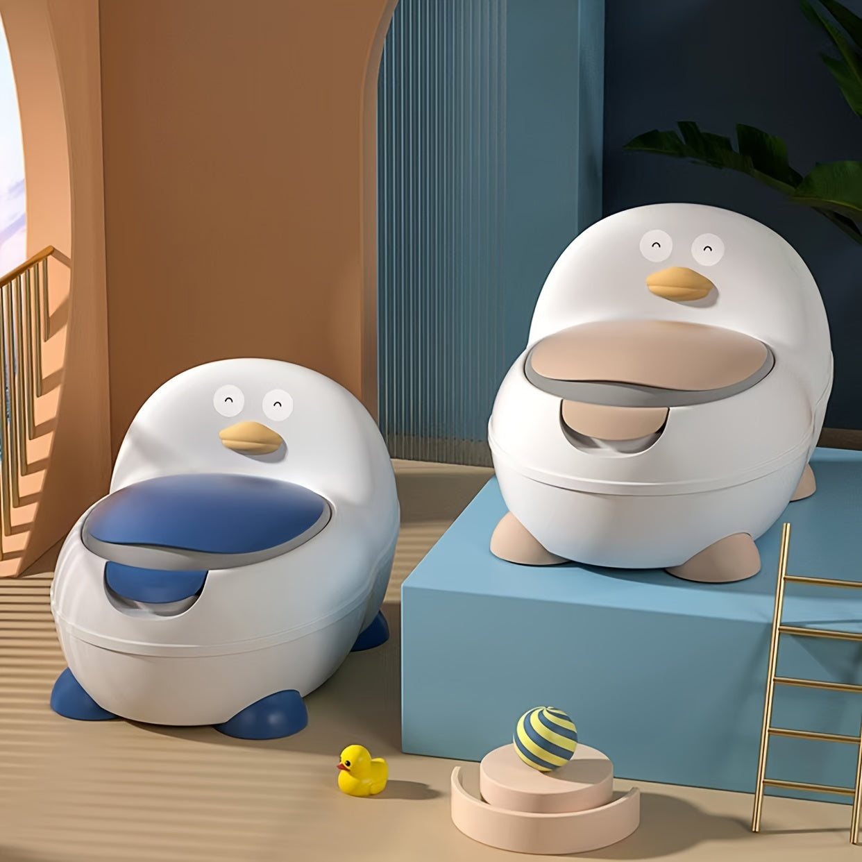 Bolalar uchun O'rdak Shaklidagi Kichik Tualet - Portativ, Tozalash Oson, Pushti yoki Ko'k Rangda Mavjud, Yosh Bolalar uchun Tualet O'rindig'i