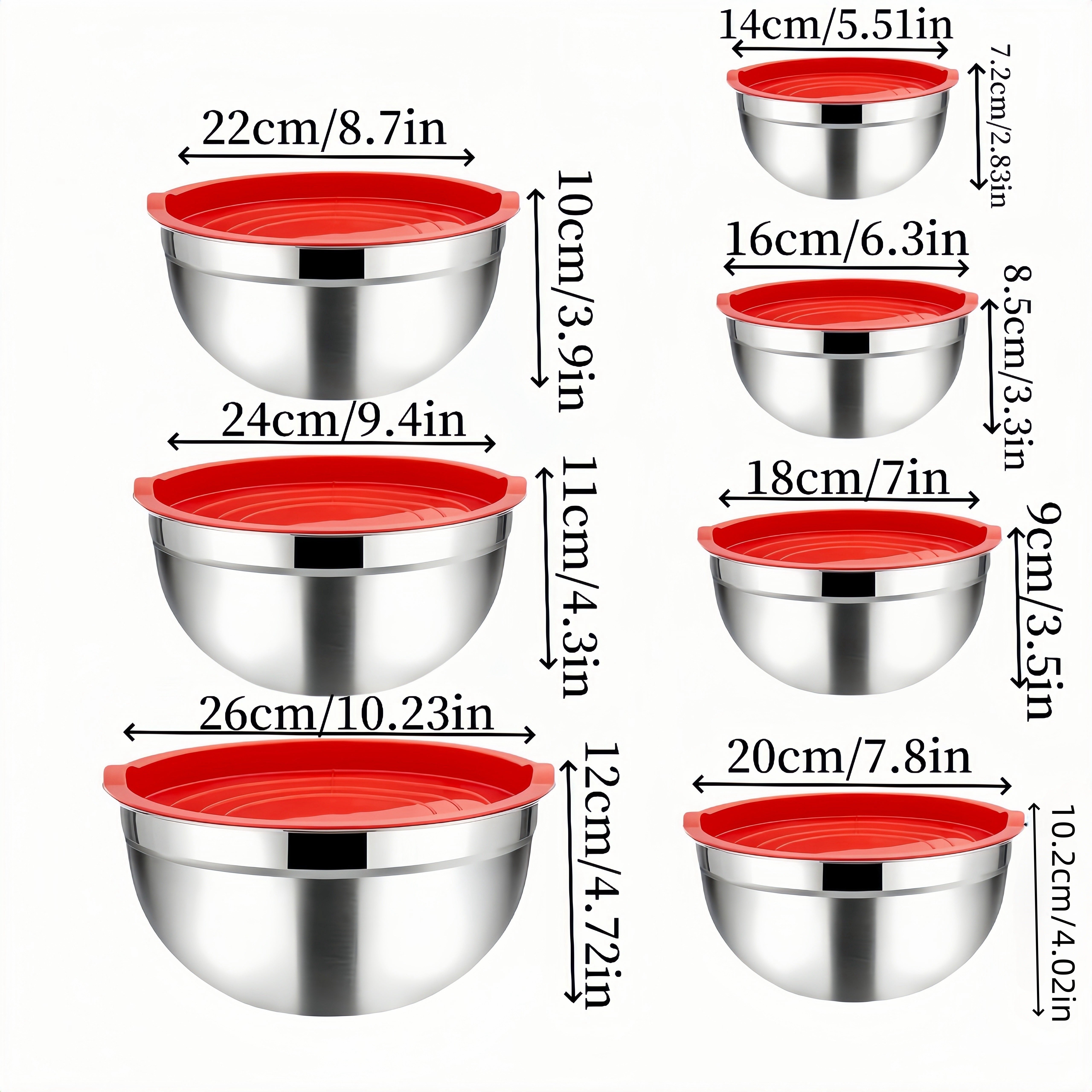Set of 14 Stainless Steel Mixing Bowls with Lids, Rust-Resistant, Dishwasher Safe
