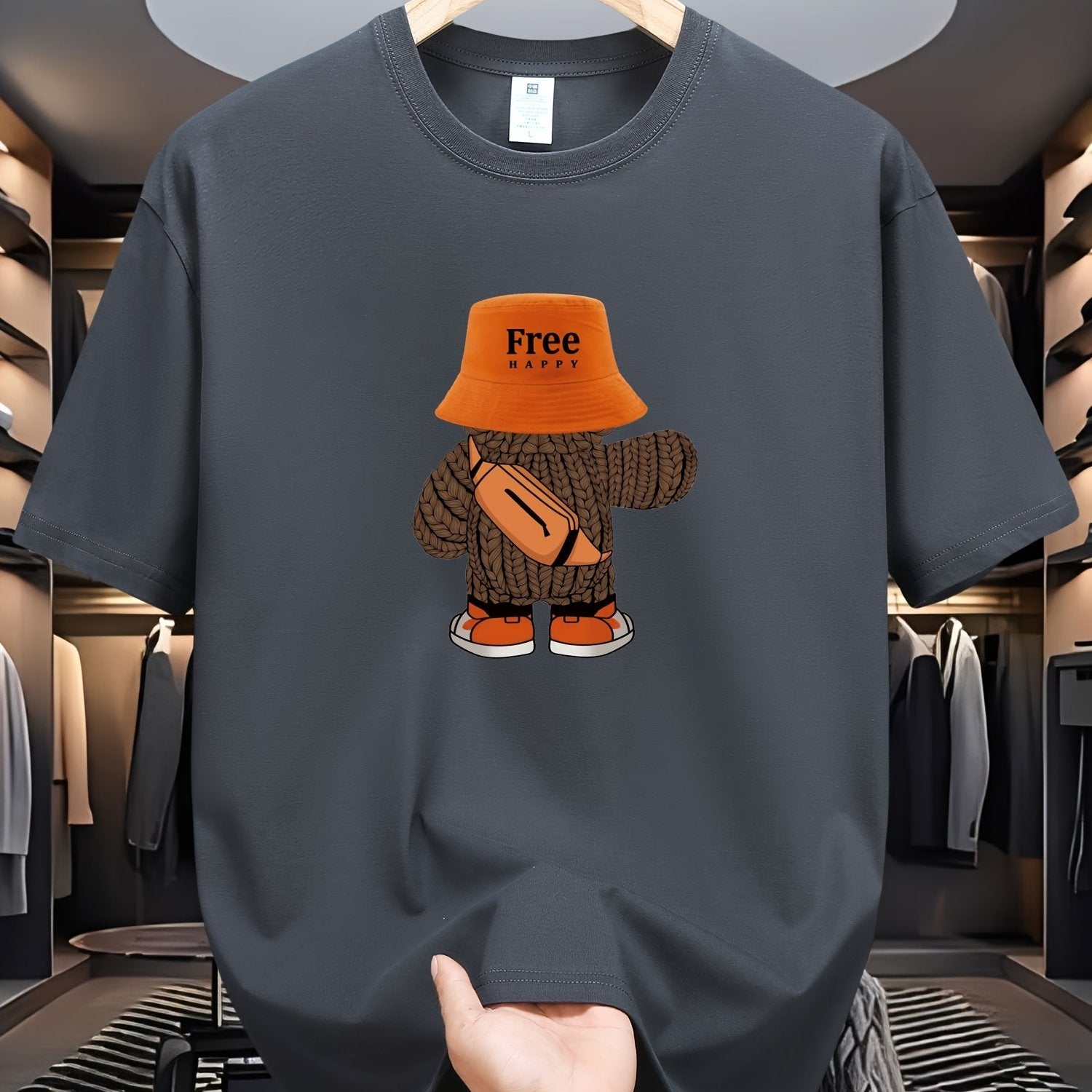 Men's Cotton Teddy Bear Graphic Print T-Shirt Short Sleeve Crew Neck Summer Casual