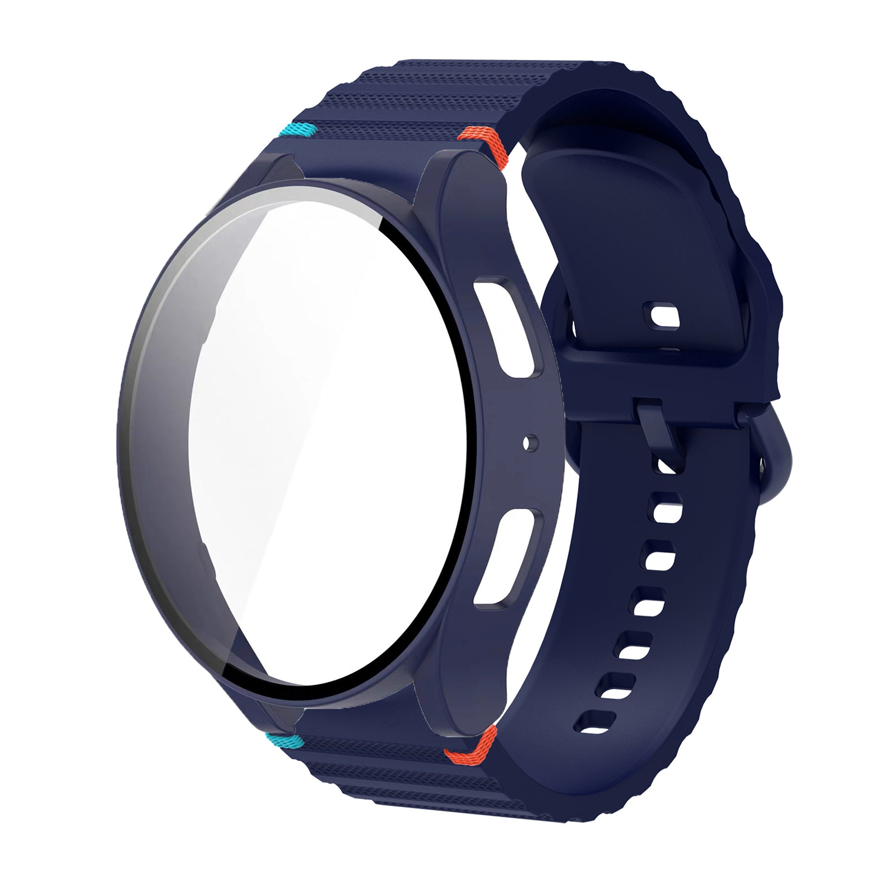 Silicone Sport Watch Band with Wavy Stitch Design and Tempered Glass Case for Samsung Galaxy Watch 4 5 6 7 40mm 44mm