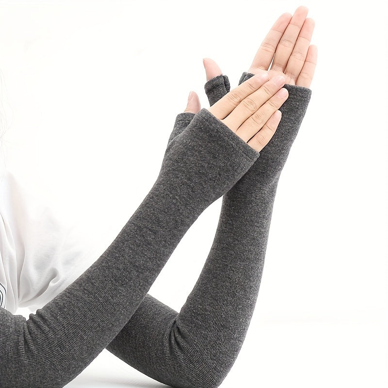 Women's Cashmere Fingerless Gloves Warm Winter Knit Sleeves