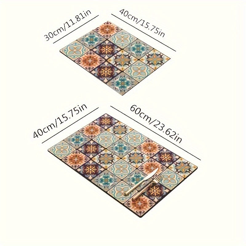 Rang-barang plitka naqshli oshxona mato, stol usti uchun, sirg‘almas, yutuvchi, issiqlik izolyatsiyasi, tez quriydi, idish-tovoq uchun mos