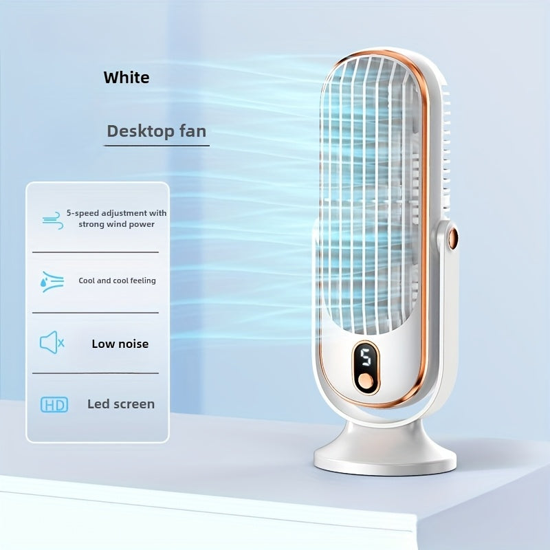 Portable USB Fan with 5-Speed Control White and Gold Multi-Functional for Travel Camping Outdoors