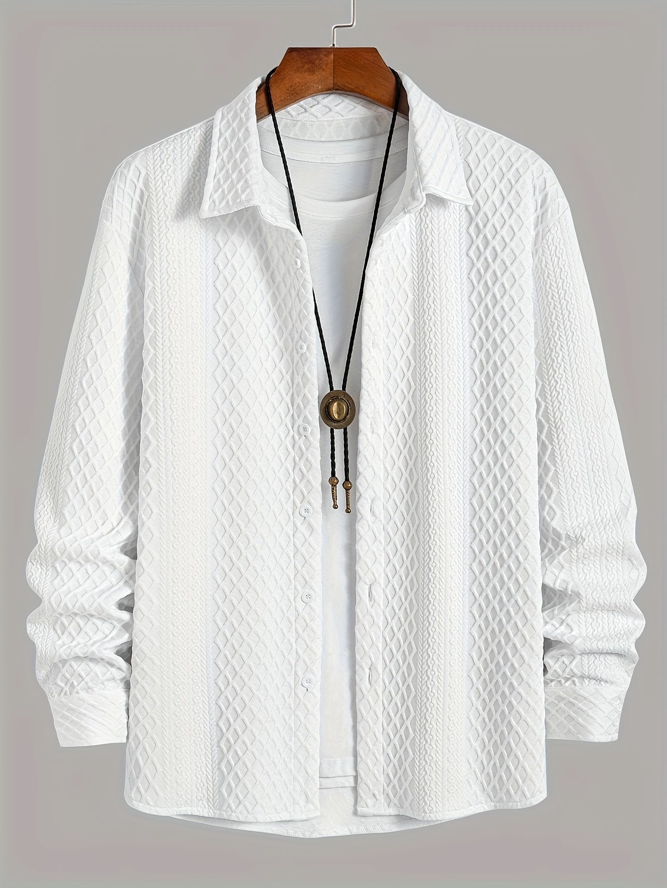 Men's Cotton Shirt with Geometric Diamond Pattern Regular Fit Knit Fabric Spring Fall Streetwear Plus Size