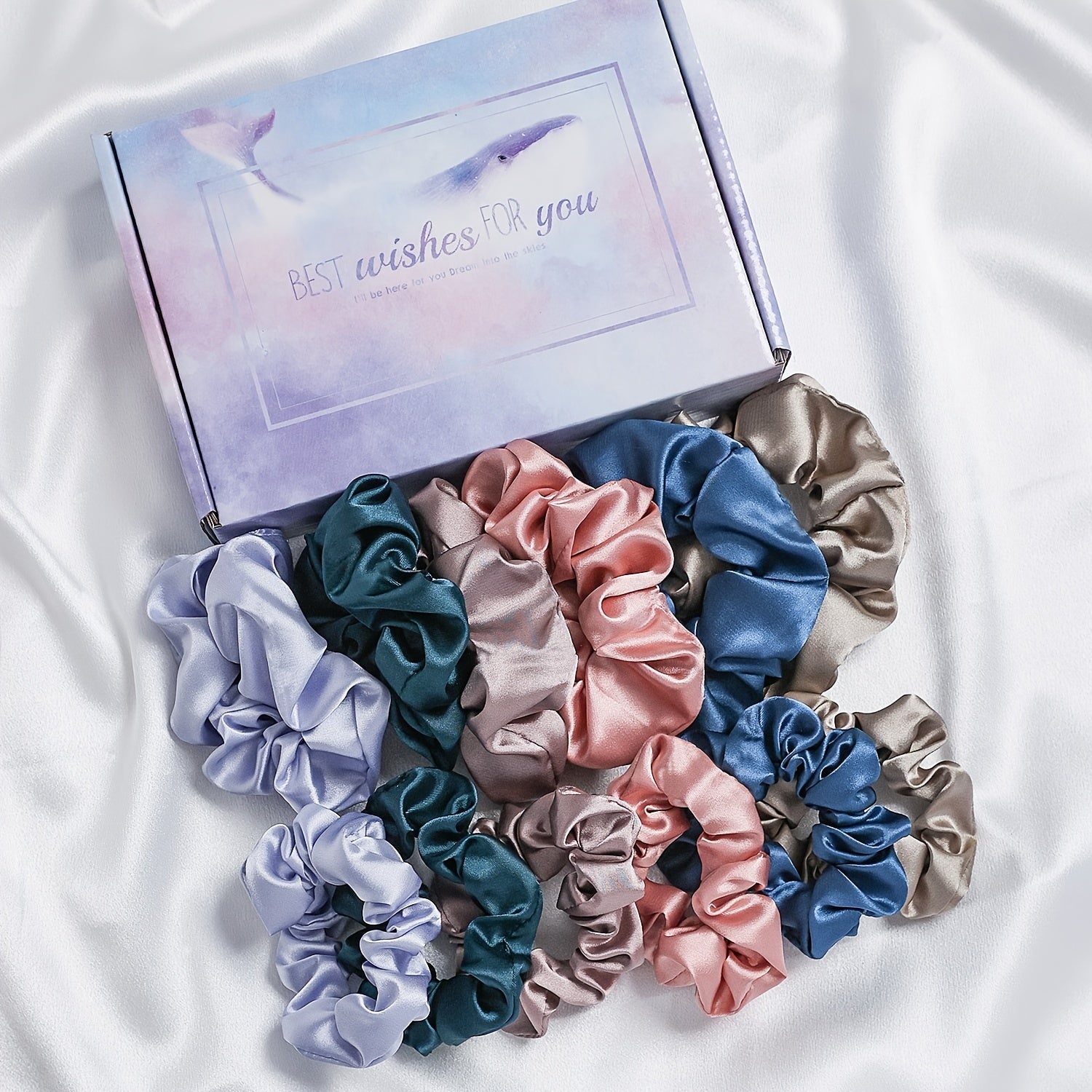 Set of 12 Satin Elastic Ponytail Holders for Women, Hair Ties, Breakage Prevention