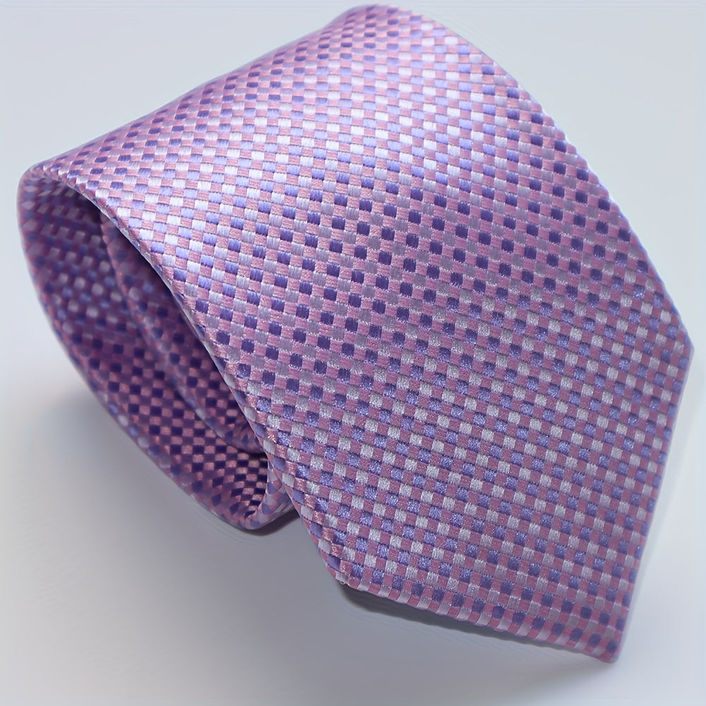 Men's Checkered Jacquard Neck Tie 3.15 Inch Multicolor Business Casual Gift