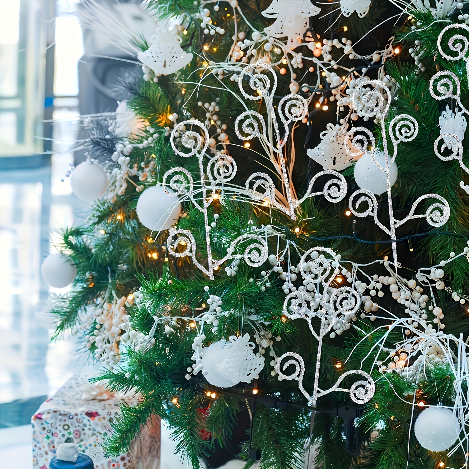 12-Pack Red Candy Circle Leaves Artificial Pine Tree Topper for Christmas and Eid