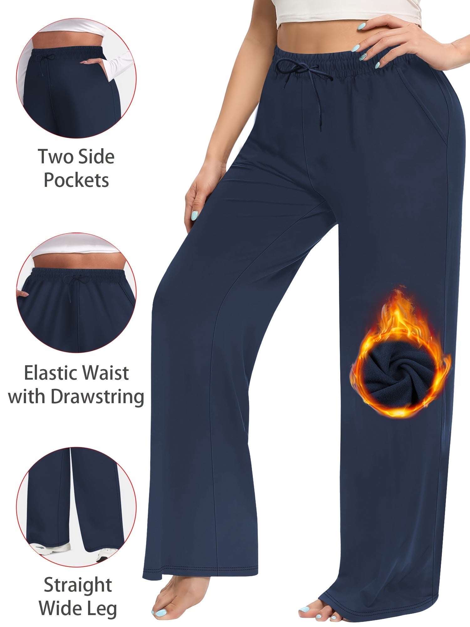 Plus Size Women's Wide Leg Pants Casual Drawstring Elastic Waist Fall Winter