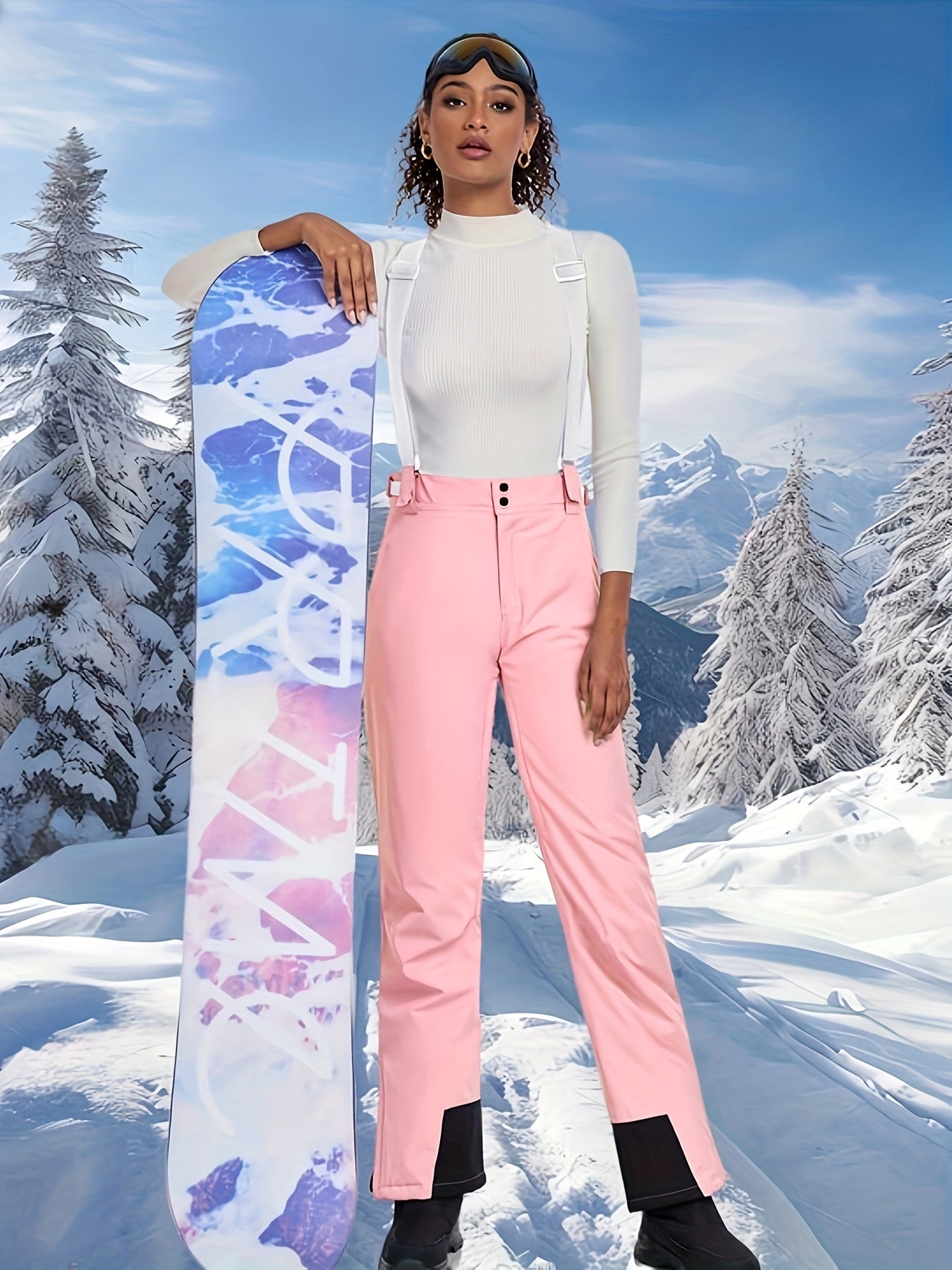 Women's Light Blue Waterproof Thermal Snow Pants for Ski and Winter Outdoor Activities