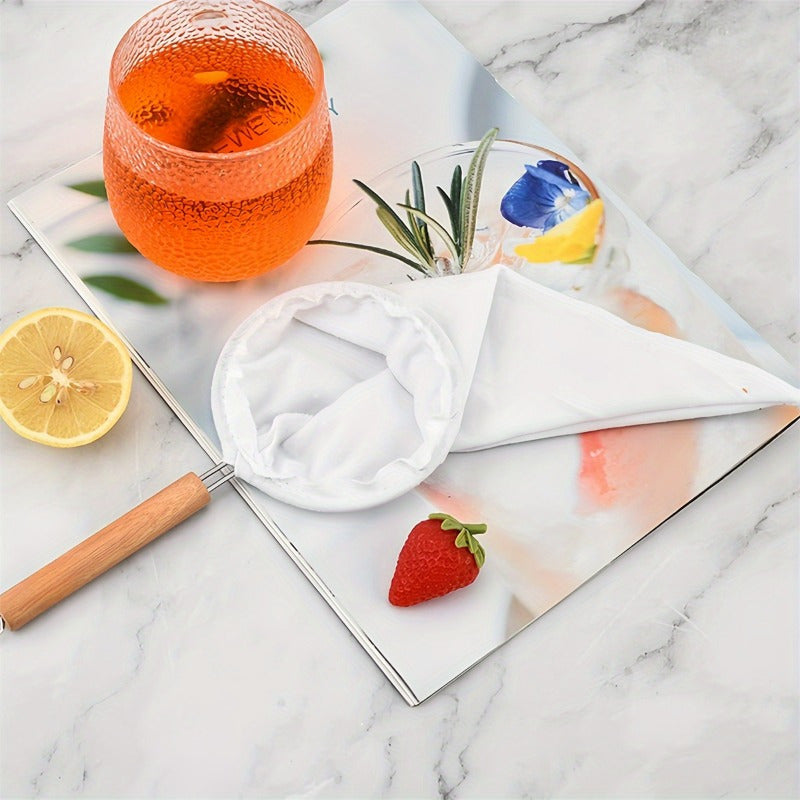 Reusable Coffee Filter Mesh with Wooden Handle Non-Woven Fabric