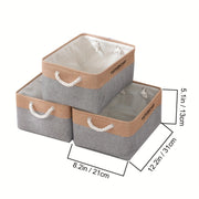 Set of 3 Large Linen Storage Baskets for Clothing, Toys, and Books