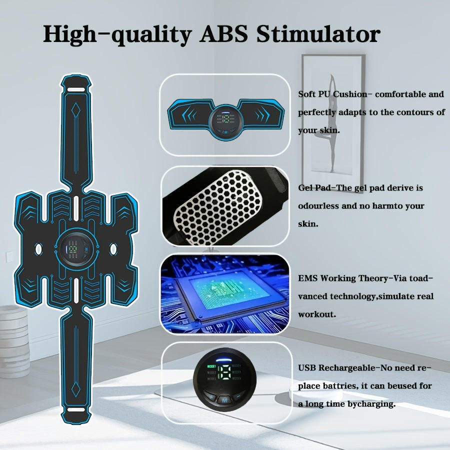 USB Rechargeable Massage Waist Belt Set with EMS TENS Abdominal Muscle Stimulator and 6 Modes