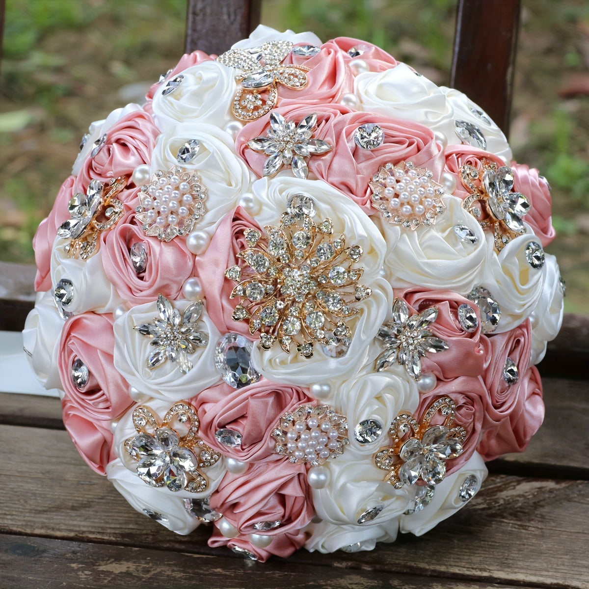 Wedding Bouquet Satin Rose with Rhinestone Details