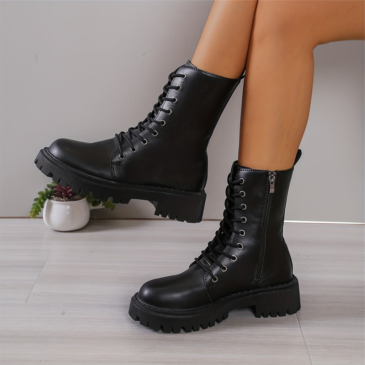 Women's Autumn Slim Knee-High Riding Boots Mid-Calf Long Black