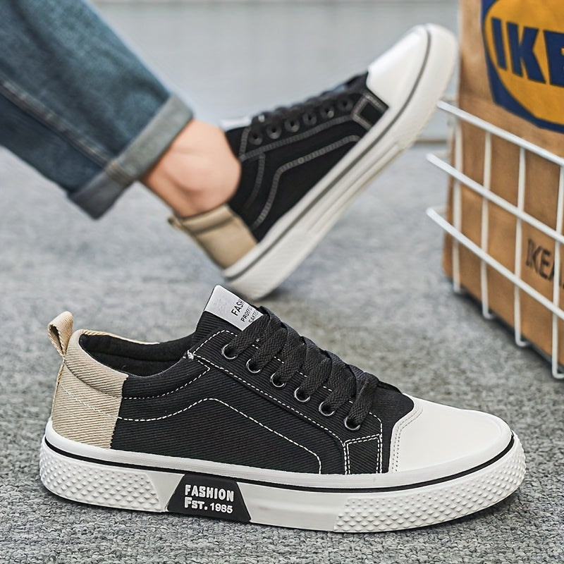 Men's Canvas Low-Top Skate Shoes with Non-Slip Rubber Sole for Casual Walking and Jogging
