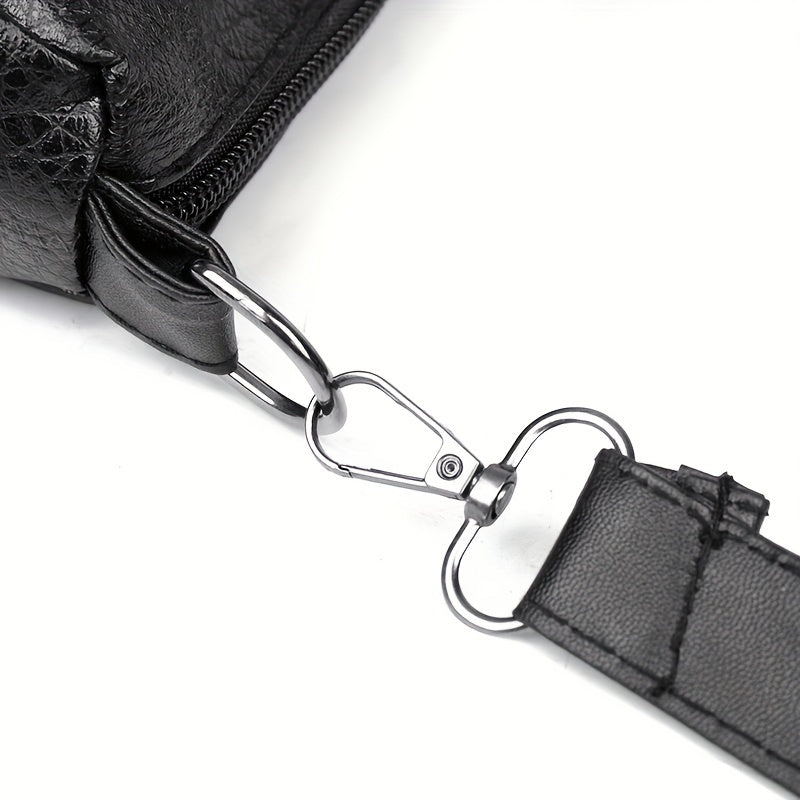 Women's Black Geometric Pattern PU Messenger Bag with Foldable Design and Zipper Closure